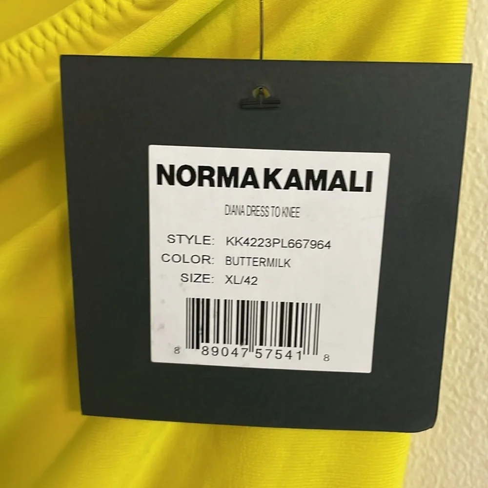 Norma Kamali‎ Diana To Knee One Shoulder Ruched Dress XL Buttermilk Yellow NWT - Picture 9 of 10